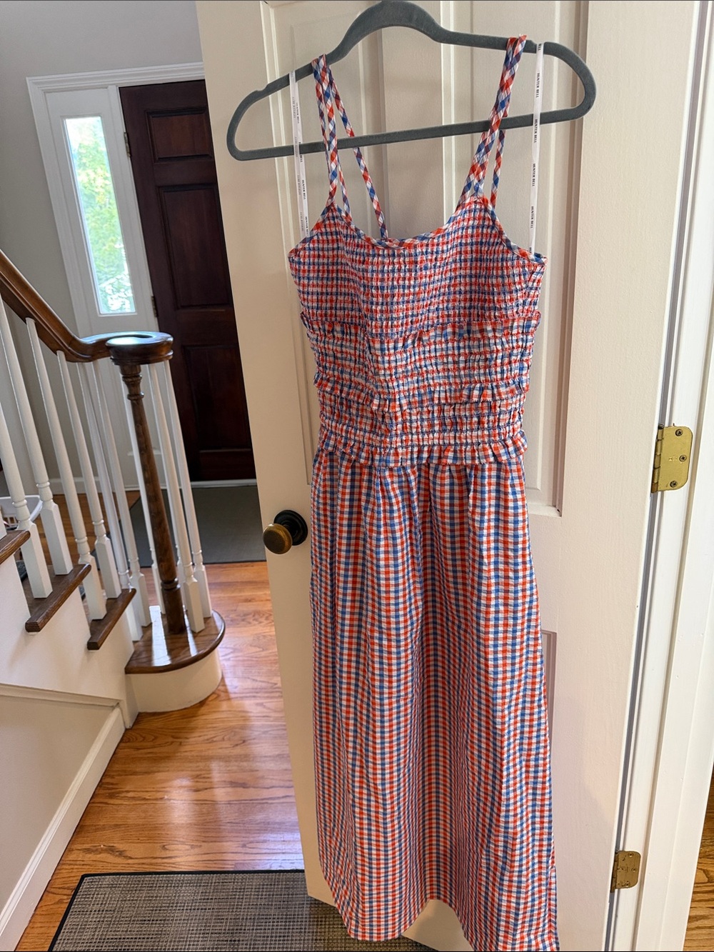 NWT HUNTER BELL Francie Lighthouse Gingham Maxi Red White Blue Sundress Smocked - Picture 8 of 11